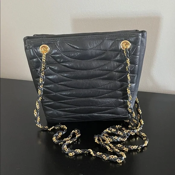 Vintage Black Quilted Shoulder Bag with Gold Accents - Picture 7 of 7